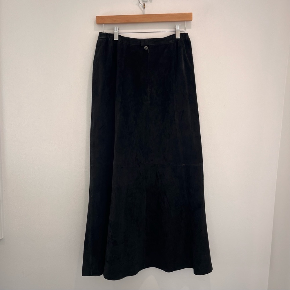 CHICOS Vintage Long Black Leather Suede Flair Skirt | Women’s 1